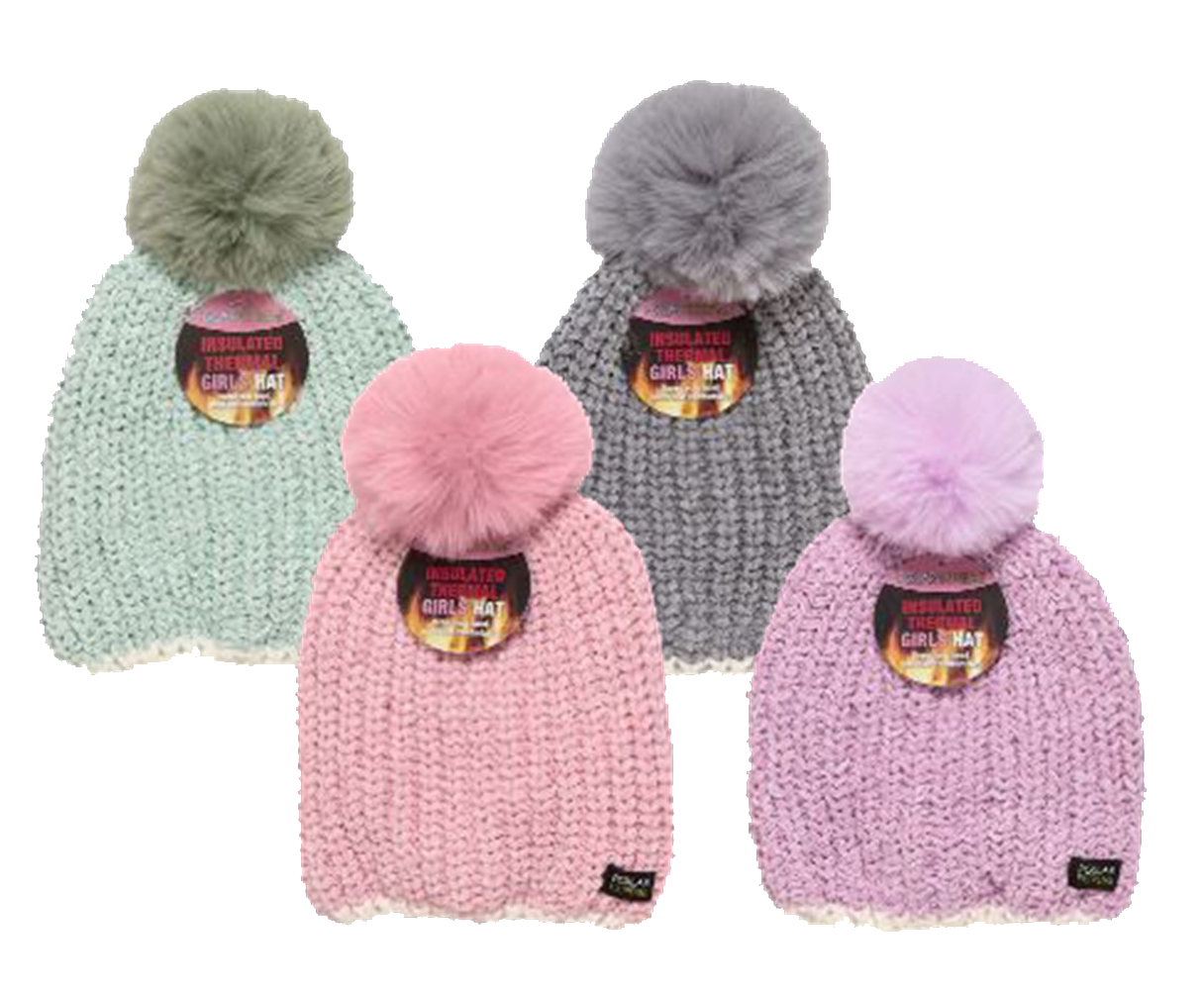 GIRLS LINED CHENILLE POM POLAR EXTREME PULL HAT