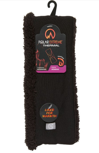 Winter Neck & Head Protection-Ladies Thermal Polar Extreme Black Sherpa Lined Headband