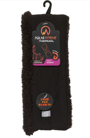 Winter Neck & Head Protection-Ladies Thermal Polar Extreme Black Sherpa Lined Headband