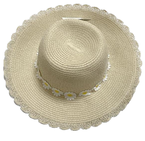 Fashion Hats Ladies Sun Applique, Pink, Blue, Cream-Daisy