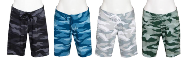 Swimwear Ladies Apparel & Swimwear, Ladies Camo Long Board Shorts, Charcoal, Blue, Grey, Green