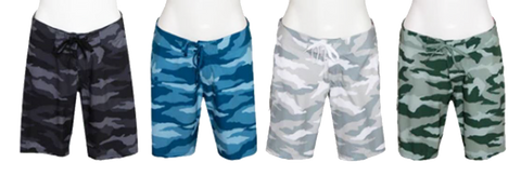 Swimwear Ladies Apparel & Swimwear, Ladies Camo Long Board Shorts, Charcoal, Blue, Grey, Green