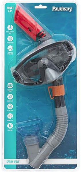 Swim and Snorkel Goggles Adult Spark Wave Mask & Snorkel, Teen 14+