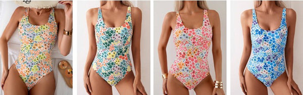 Swimwear Ladies Beach & Board One-Piece Tank Pastel Floral Bouquet Swimsuits, Assorted Colors