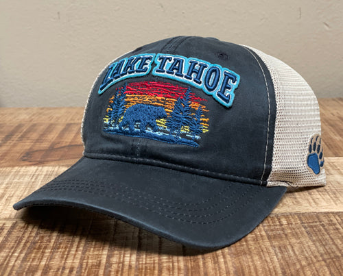 Souvenir Ball Cap Embroidered Sunset Reflection Mesh, Lake Tahoe Patch