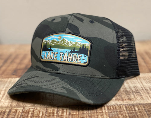 Souvenir Ball Cap Scenic Woven Patch Camo Ballcap, Lake Tahoe