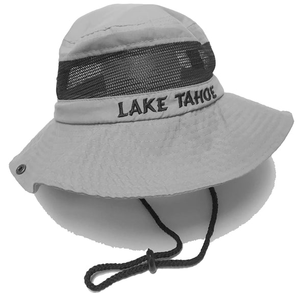 Beach Hat Souvenir Adult Mesh Canvas Bucket Hat, Lake Tahoe, Grey, Grey-Navy