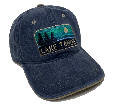 Souvenir Ball Cap Jewel Patch Wide View, Blue, Green, Red, Lake Tahoe