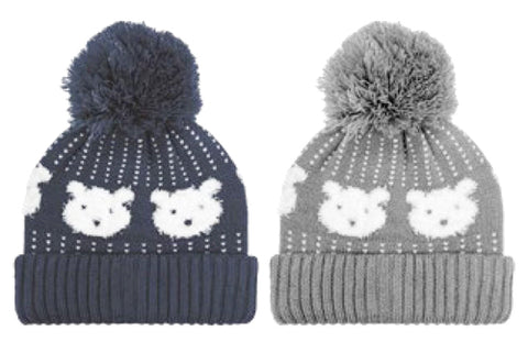 Winter-Hats Toddler Fuzzy Bear Cuff Knit Pom Hat