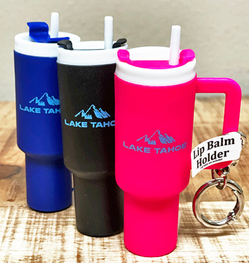 Souvenir Keychain Mini Travel Mug Lip Balm Holder Keychain, Lake Tahoe