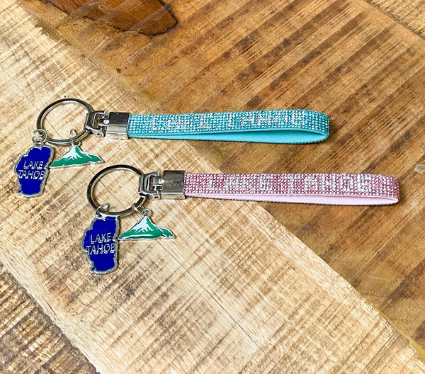 Souvenir Keychain Rhinestone Bling Wristlet Lake Tahoe Keychain