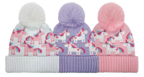 Winter-Hats Toddler Unicorn Cuff Knit Pom Hat, Assorted Colors
