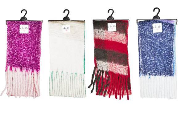 Winter Neck & Head Protection-Scarf Ladies Two-Tone Stripe Fringe Scarf