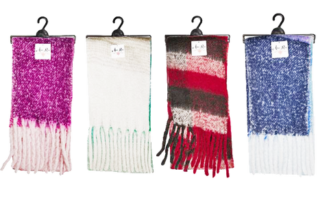 Winter Neck & Head Protection-Scarf Ladies Two-Tone Stripe Fringe Scarf