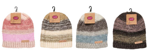 Winter-Hats Ladies Soft Stripe Ribbed Edge Pull Hat