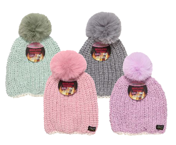 Winter-Hats Girls Lined Chenille Pom Polar Extreme Pull Hat