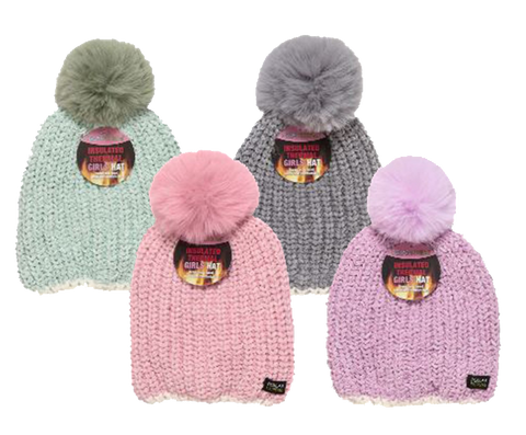 Winter-Hats Girls Lined Chenille Pom Polar Extreme Pull Hat