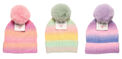 Winter-Hats Girls Space Dyed Ribbed Knit Pom Pull Hat