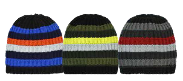 Winter-Hats Boys Fleece Lined Thick Stripe Knit Beanie, 7-16