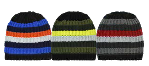 Winter-Hats Boys Fleece Lined Thick Stripe Knit Beanie, 7-16