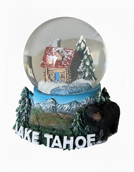 Snow Globe Big Cabin Snow Globe with Black Bear, Lake Tahoe