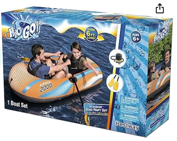 Inflatables and Rafts Bestway 73" X 38" Kondor Adult & Child Raft SET with Oars & Pump