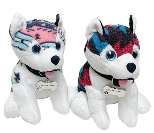 Souvenir Plush Tahoe Husky Plush Toy, "I Love (Heart) Lake Tahoe" Dog Tag