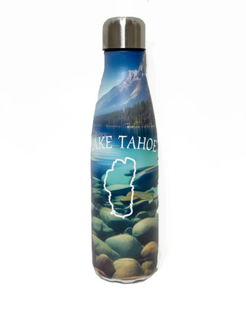 Souvenir Water Bottle Slim Stainless Steel Scenic Image Wrap Photo Lake Tahoe