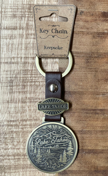Souvenir Keychain Antique Brass Token Lake Tahoe Keychain