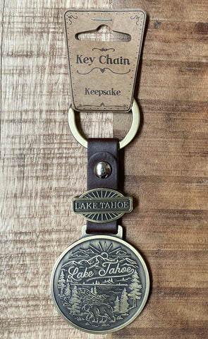 Souvenir Keychain Antique Brass Token Lake Tahoe Keychain