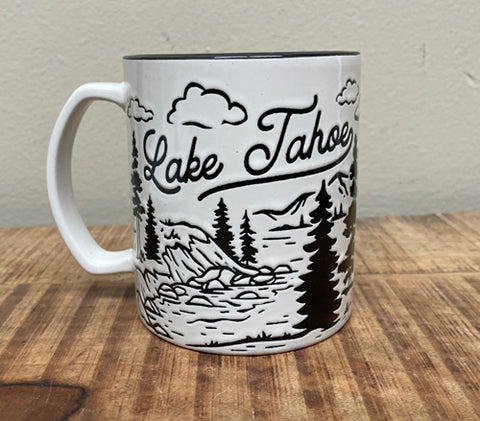 Souvenir Mug Line Art Black and White Mug, Lake Tahoe