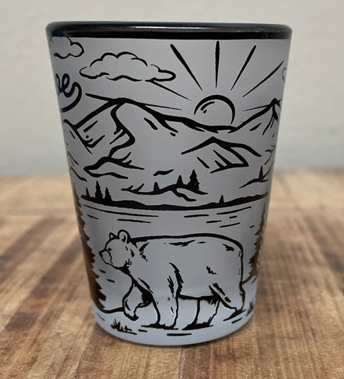 Souvenir Shot Glass Line Art Black and Frosted White Shot Glass, Lake Tahoe