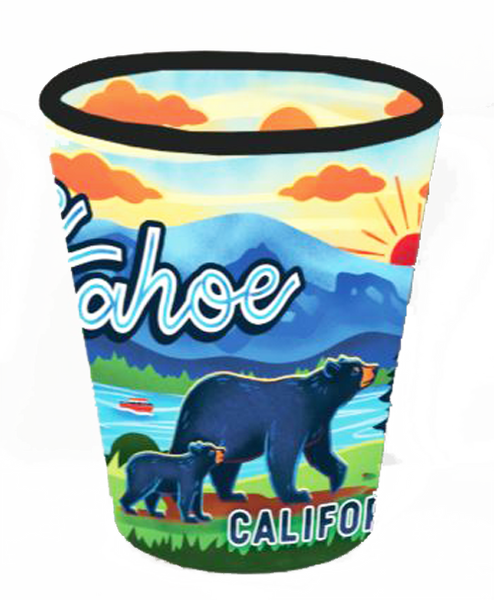 Souvenir Shot Glass Whimsy Art Shot Glass, Lake Tahoe