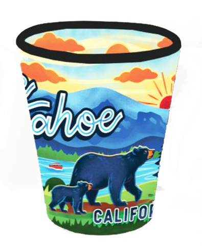 Souvenir Shot Glass Whimsy Art Shot Glass, Lake Tahoe