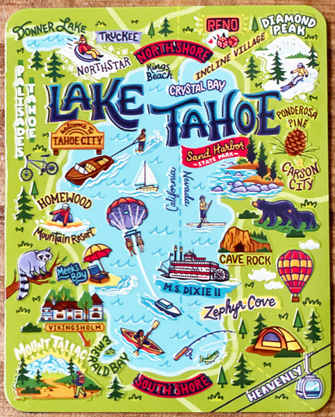 Souvenir Magnet Sites of Tahoe Metal Map, Lake Tahoe