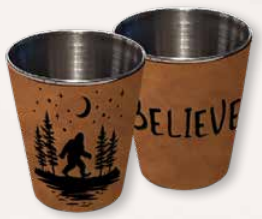 Souvenir Shot Glass Bigfoot Wilderness "BELIEVE" Leather