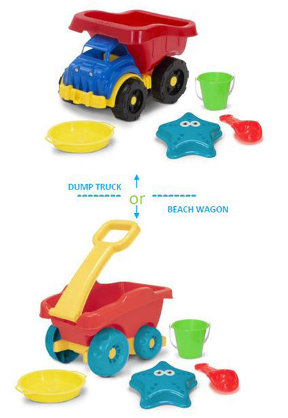 Summer Play Beach Toy Sand Trucks Dump or Wagon, 5 Piece