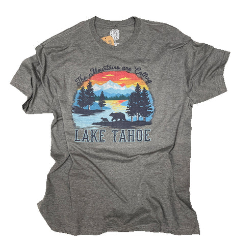 Souvenir T-Shirt Adult Sunset Reflection Silk Screen Design, Lake Tahoe