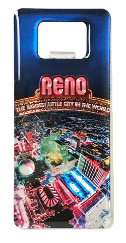 Souvenir Magnet Bottle Opener Reno, Nevada, Biggest Little City in the World Foil City Scape