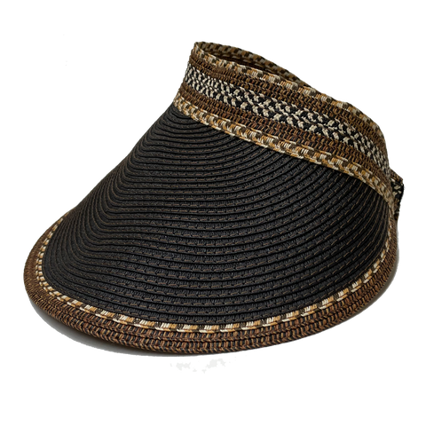 Fashion Hats Ladies Visor II Detail Woven Straw, Black