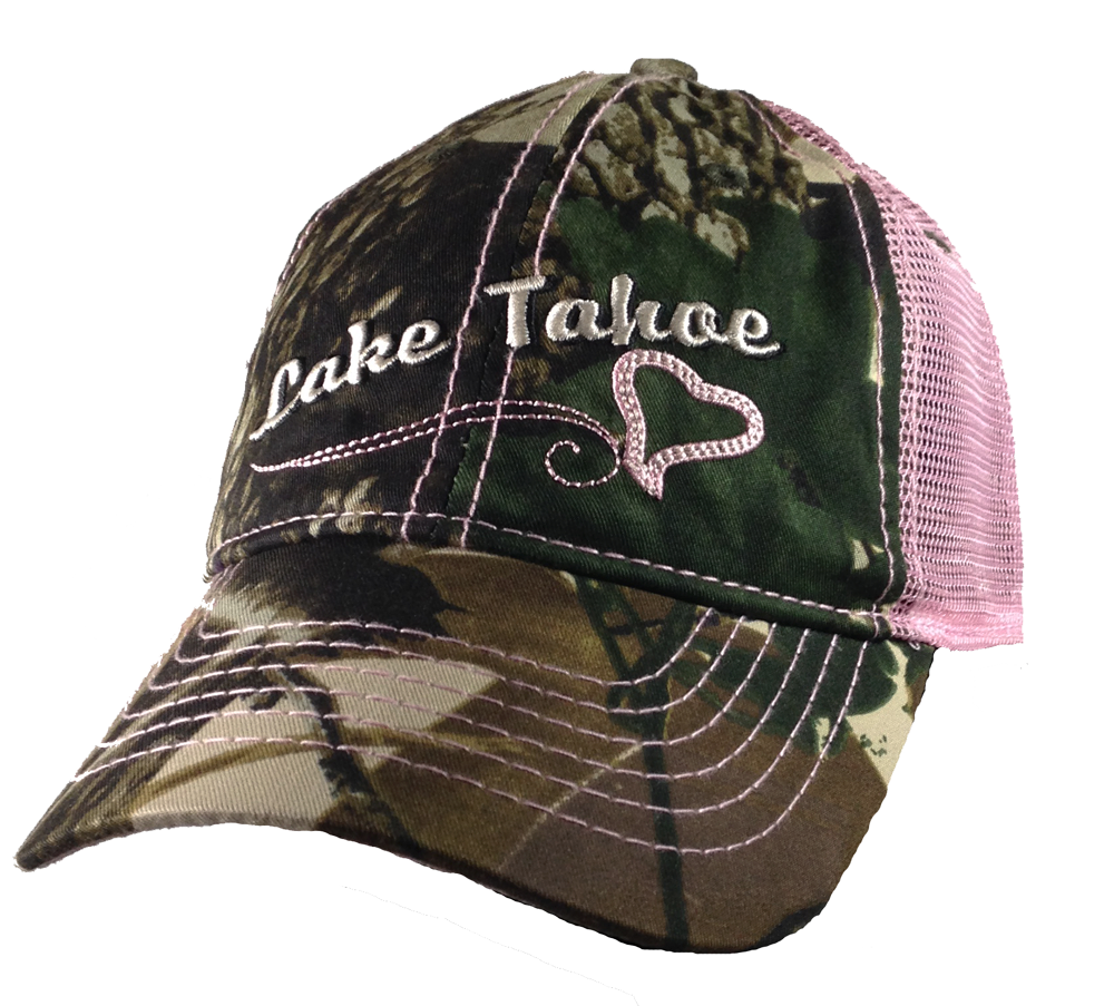 Souvenir Ball Cap Pink Mesh Back Camo Lake Tahoe Ball Cap