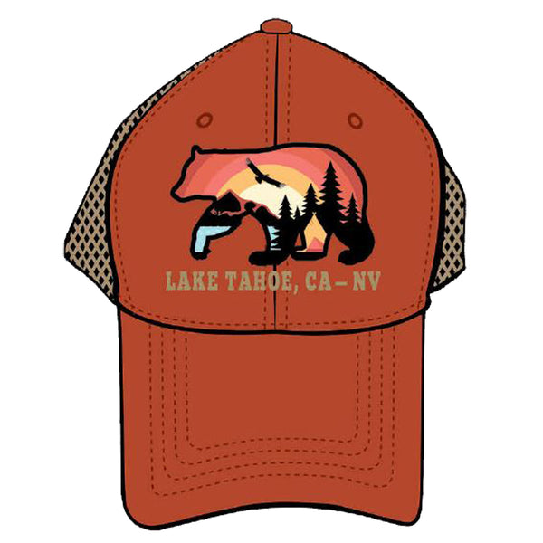 Souvenir Ball Cap Sunrise Bear, Orange, Brown, Lake Tahoe