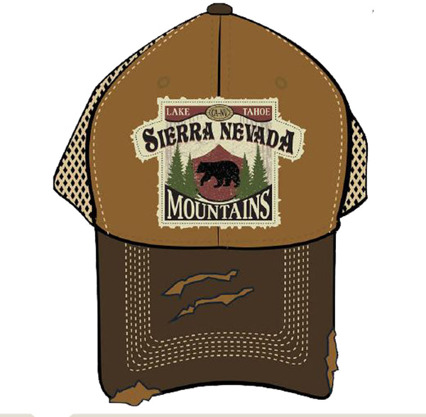 Souvenir Ball Cap Distressed Luau Badge, Navy, Brown, Lake Tahoe