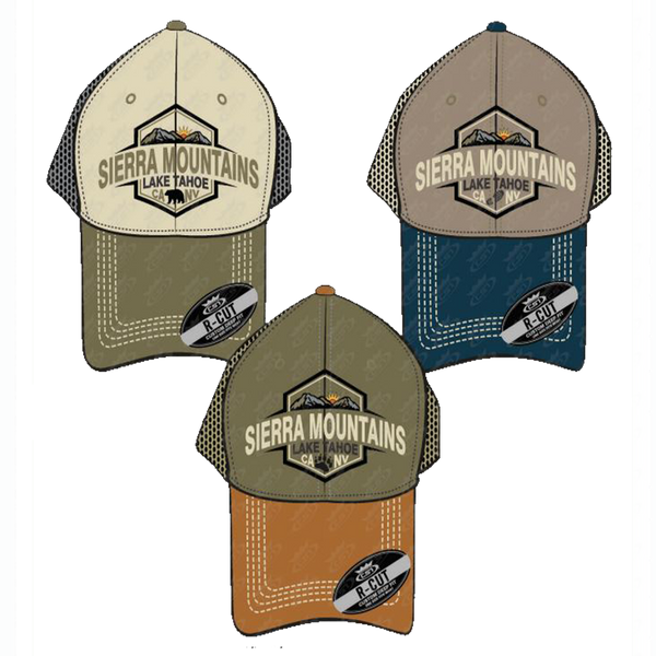 Souvenir Ball Cap Mountaineer Mesh, Lake Tahoe, Navy, Olive, Brown