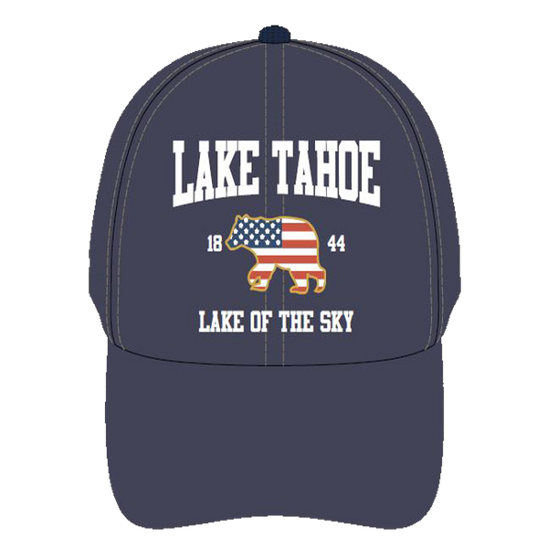 Souvenir Ball Cap Bear Flag "Lake of the Sky", Lake Tahoe, Khaki, Blue Assorted