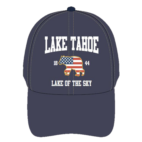 Souvenir Ball Cap Bear Flag "Lake of the Sky", Lake Tahoe, Khaki, Blue Assorted