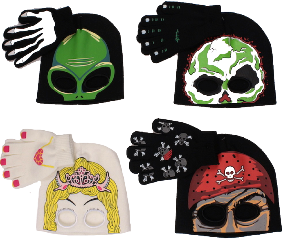 Winter Hats Kids Glow in the Dark Costume Mask Hat Glove Set