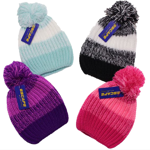 Winter-Hats Kids Boys & Girls Wide Striped Pom, Ages 4-7