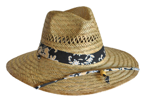 Natural and Neutral Hats Men's Straw Hat with Camo Band and Chin Strap