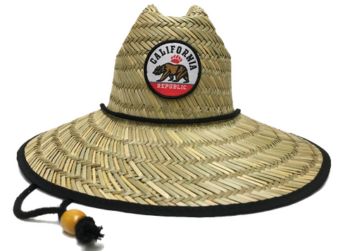 Natural and Neutral Hats Adult California Republic Badge Rush Straw Lifeguard Hat, Multiple Badge Designs